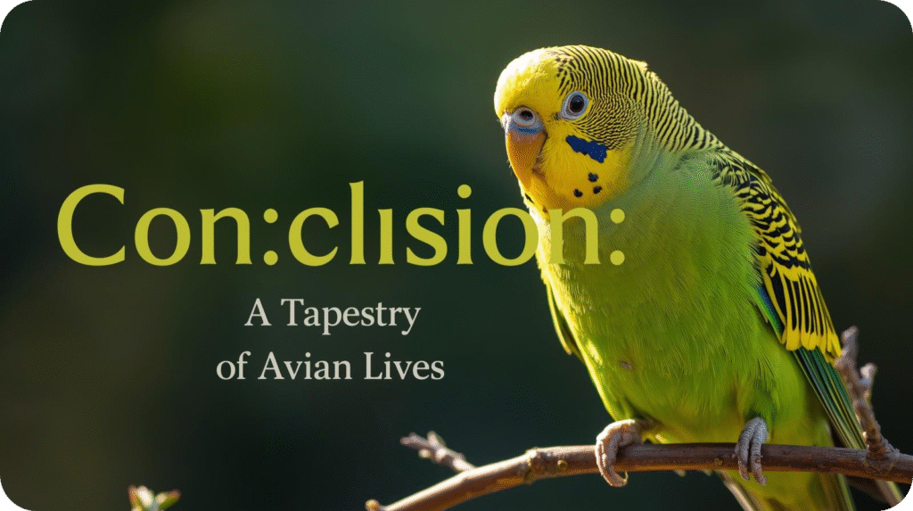 Variety of birds perched together in a natural setting, representing the diversity, longevity, and interconnected lives of avian species.