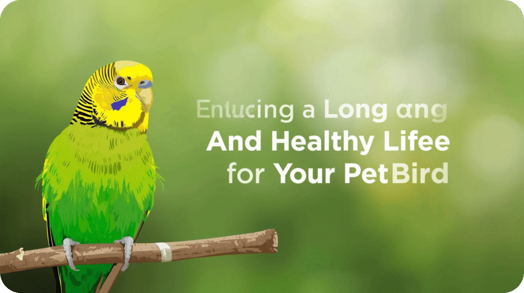 Healthy pet parakeet perched on its owner’s hand, symbolizing proper care, nutrition, and environment for a long, happy life.