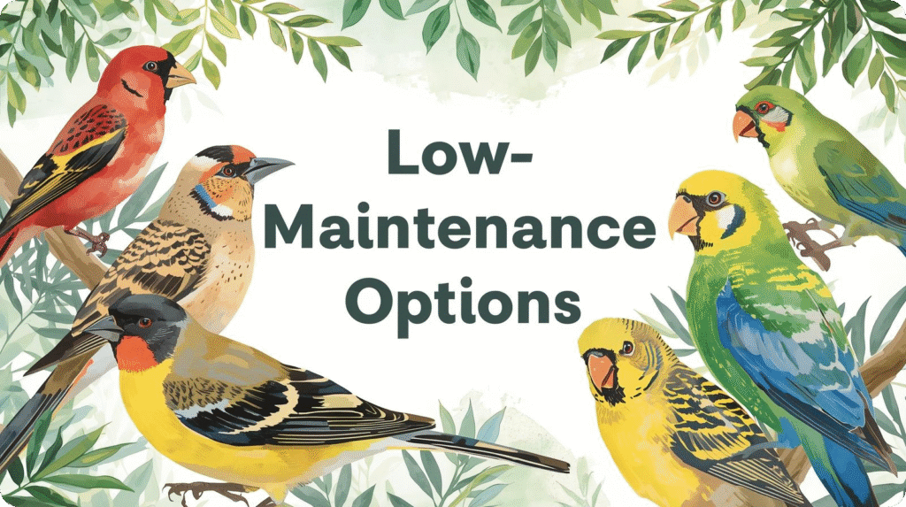 A variety of low-maintenance bird feeders and plants designed to attract birds with minimal upkeep.