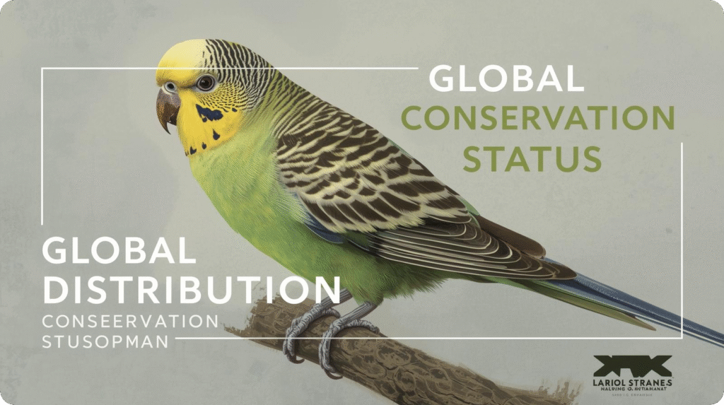 Global conservation status chart of the budgerigar, highlighting population trends and threats to its habitat.