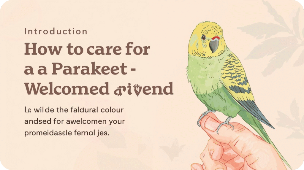 A cheerful parakeet exploring its new cage setup with toys, food, and perches — a perfect example of how to care for a parakeet when welcoming it home.