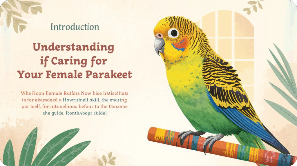 Beautiful female parakeet perched on a branch, symbolizing proper care, understanding, and bonding with pet budgies