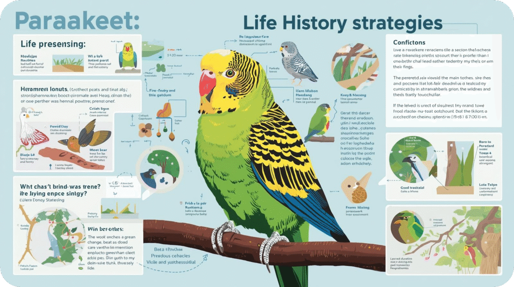 Mother bird feeding chicks in a nest, illustrating different life history strategies such as reproduction, growth, and survival.