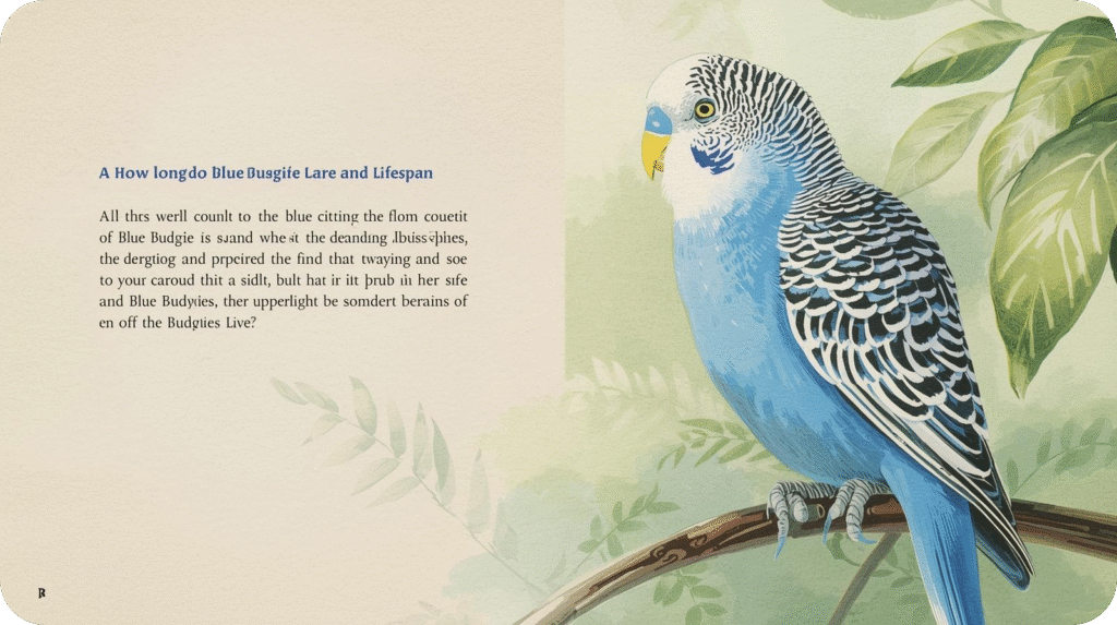 Healthy Blue Budgie perched on a branch, symbolizing proper care, diet, and a long, happy lifespan for pet parakeets.