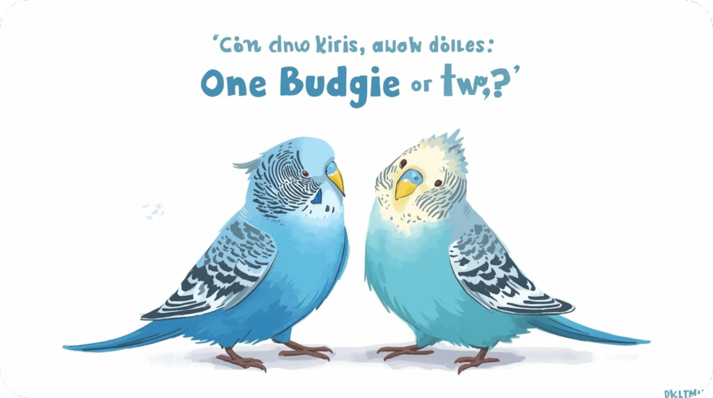 Two Blue Budgies sitting together on a perch, highlighting the social nature of budgies and the choice between keeping one or a pair.