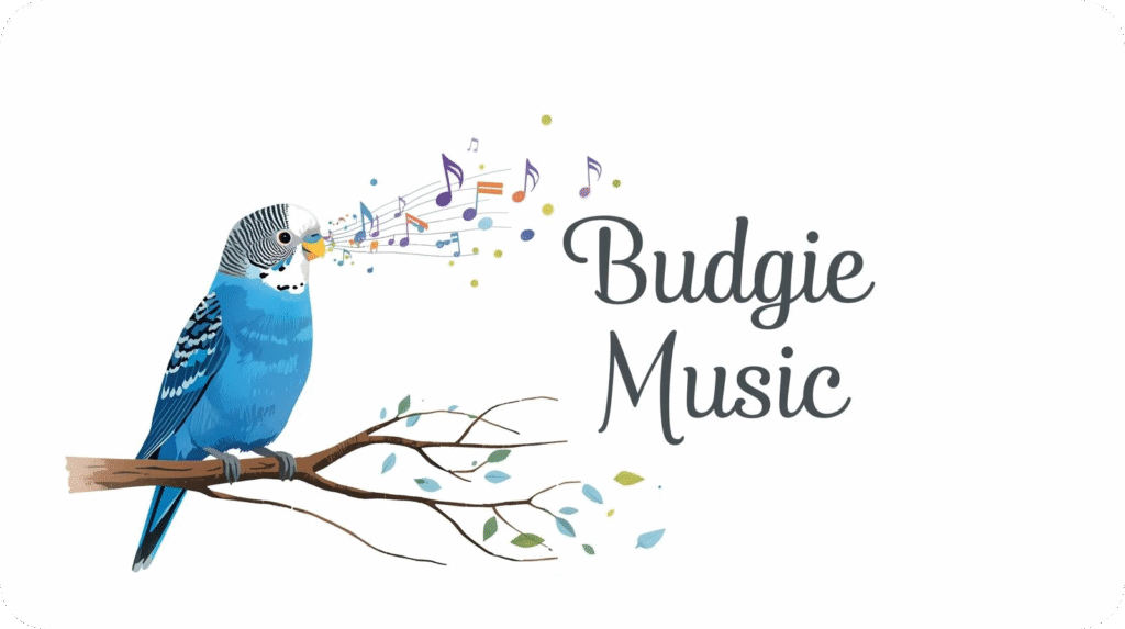 Blue Budgie chirping and vocalizing happily, illustrating the different sounds and calls budgies use to communicate