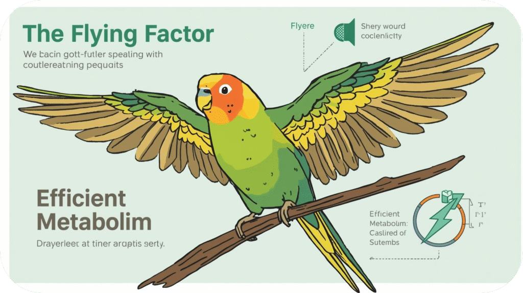 Bird in mid-flight with wings spread wide, symbolizing how efficient metabolism and flight contribute to a bird’s longevity.