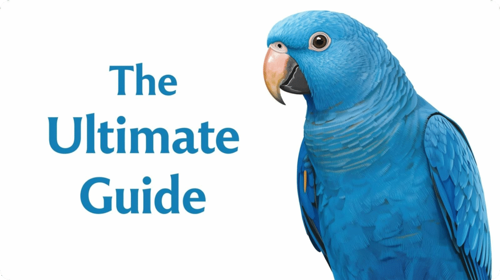Comprehensive guide cover featuring colorful parrots with text overlay: "The Ultimate Guide to Parrots."