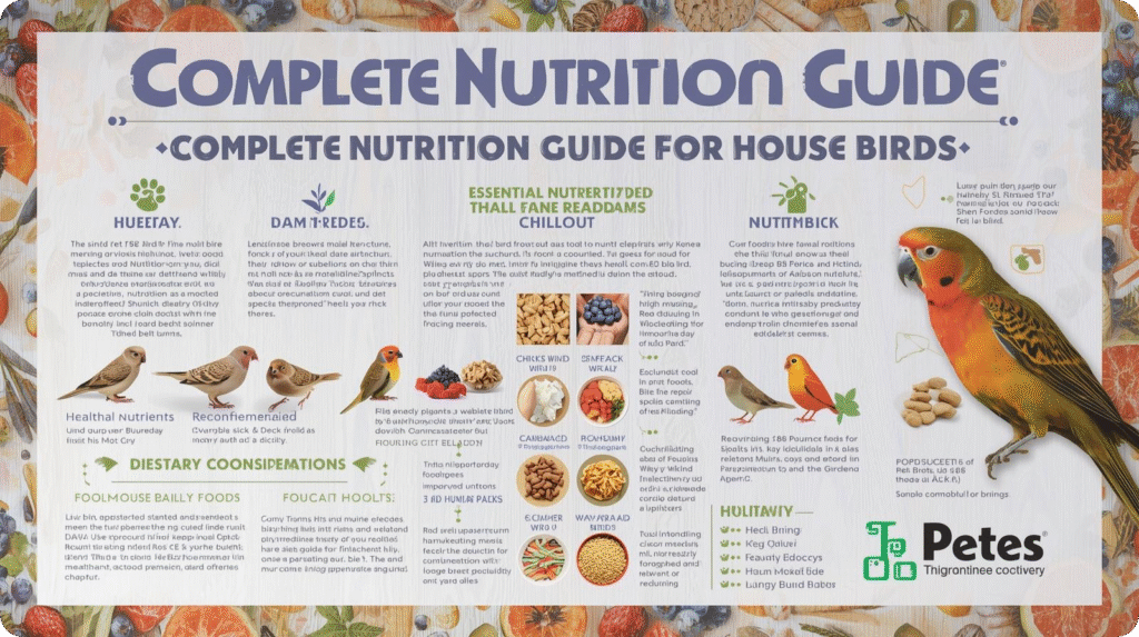 Comprehensive nutrition guide for pet birds, detailing essential foods and dietary needs for optimal health.
