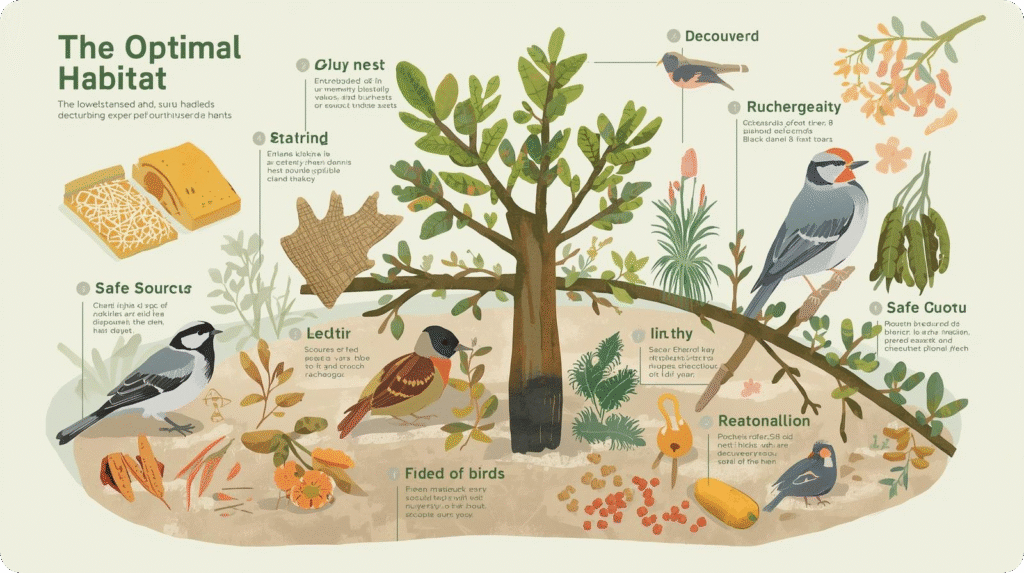 Infographic illustrating optimal habitats for various species, highlighting key environmental factors and conditions.