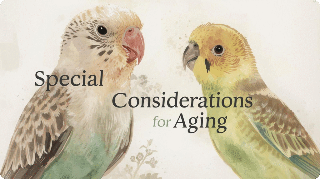 Two birds with the text "Special Considerations for Aging" displayed prominently above them.
