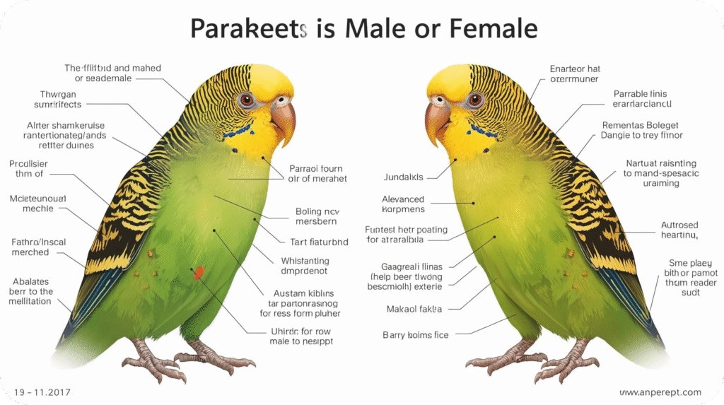 Female parakeet highlighting brown cere in adult breeding condition