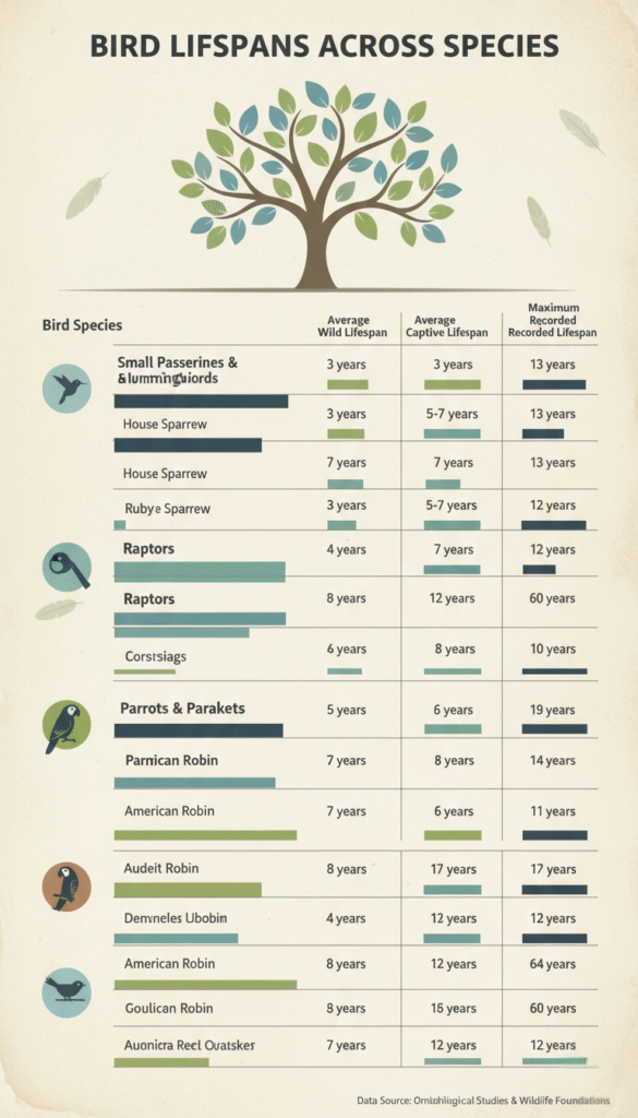 How Long Do Birds Live? Visual Poster for Learning Bird Lifespans
