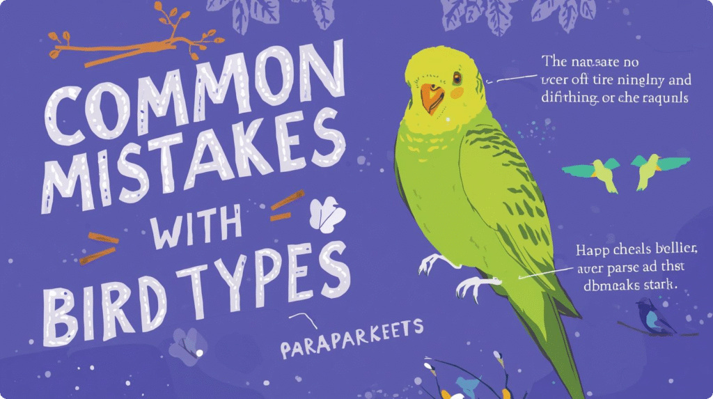Book cover titled "Common Mistakes with Bird Types," featuring illustrations of various bird species.