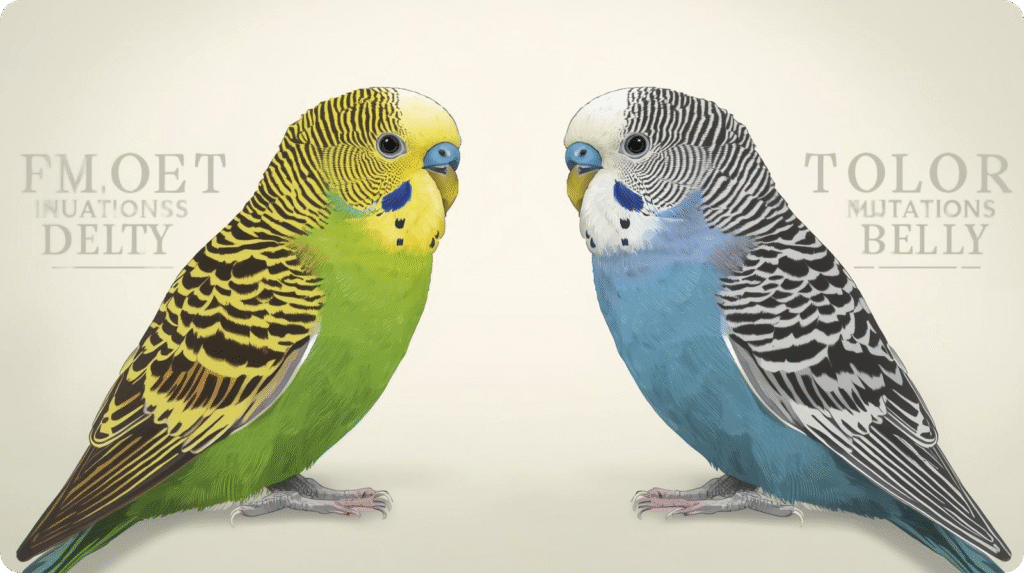 Two colorful parakeets are perched closely together, facing the same direction on a branch.