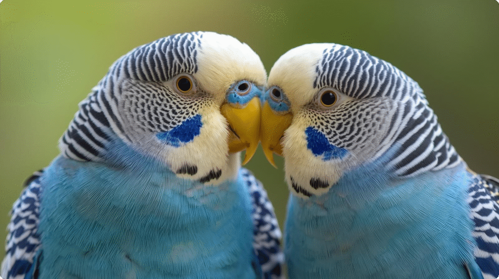 Two blue and yellow parakeets perched on a branch, showcasing their vibrant feathers in a natural setting.