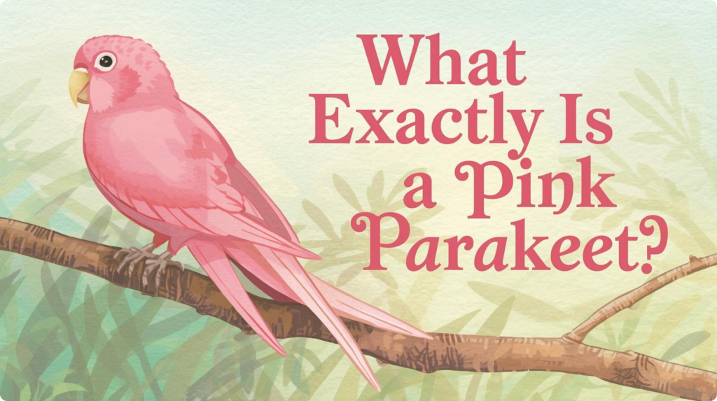 A pink parakeet perched on a branch, showcasing its vibrant feathers and curious expression.